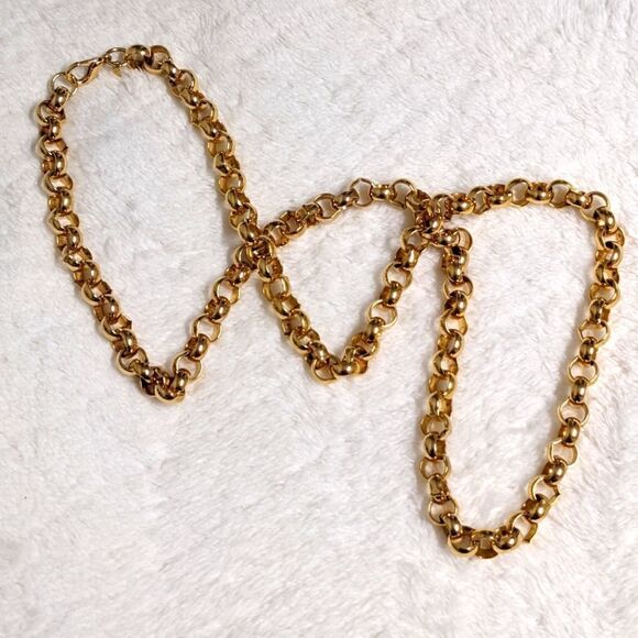 Vintage AFJ 80's Hefty Goldtone 30" Interlocking Chain Necklace - Picture 4 of 10